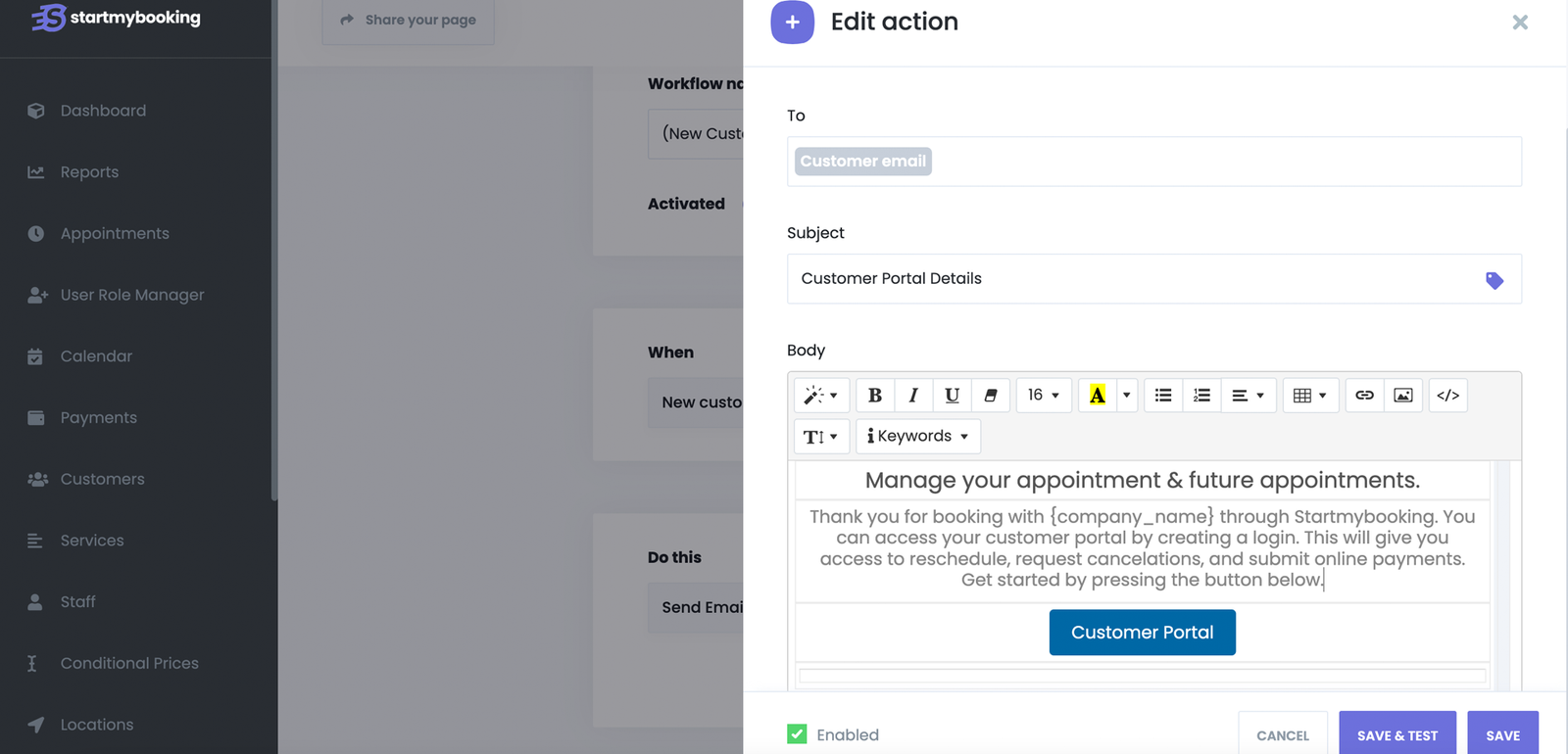 Customer Panel Settings - Startmydetail